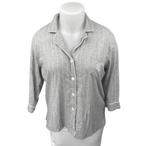 Lauren Ralph Lauren Gray Striped 3/4 Sleeve Button Down Sleep Pajama Top Size XL